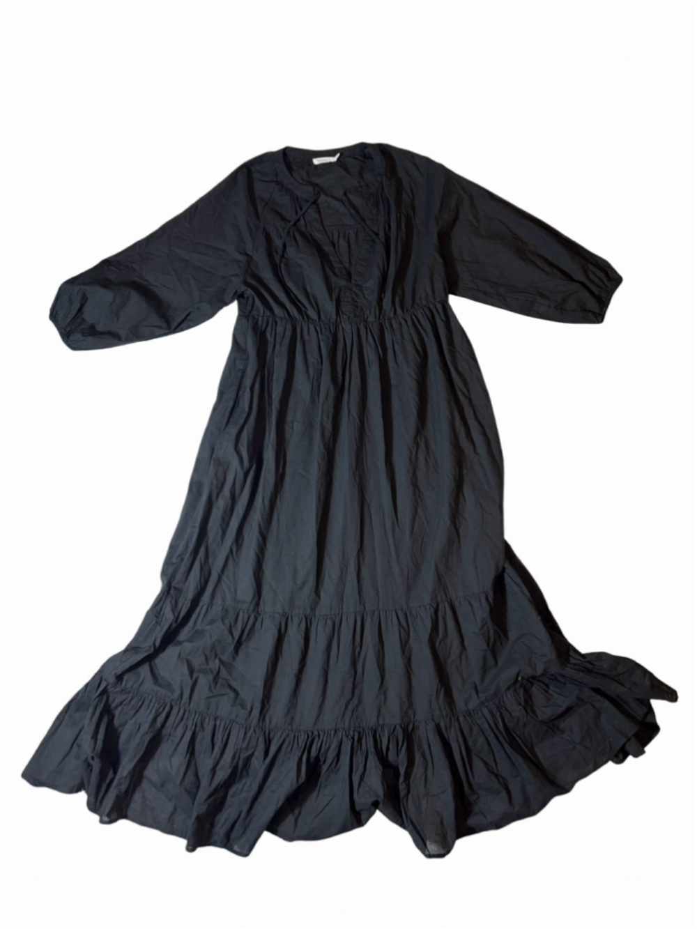MERSEA Black Cotton Ruffle Maxi Dress S/M Coastal Resort Boho